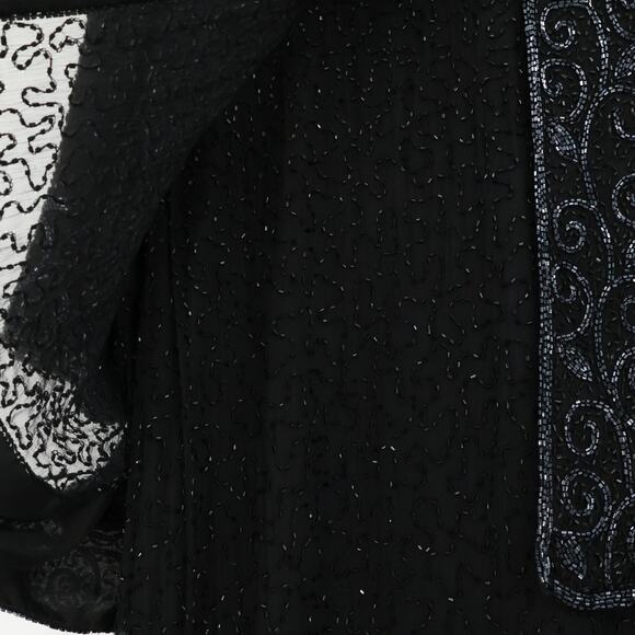 Vtg Black Silk Beaded Evening Dress Art Deco Formal Event‎ Holiday Plus Size 2X - Picture 9 of 16